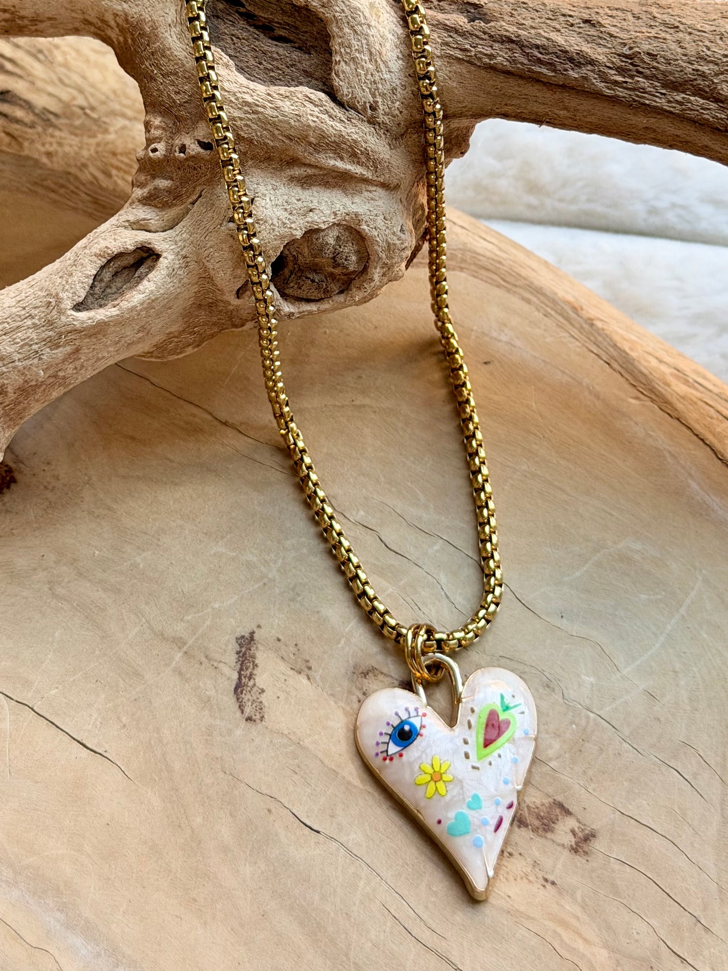 Graffiti Art Heart + Gold Necklace