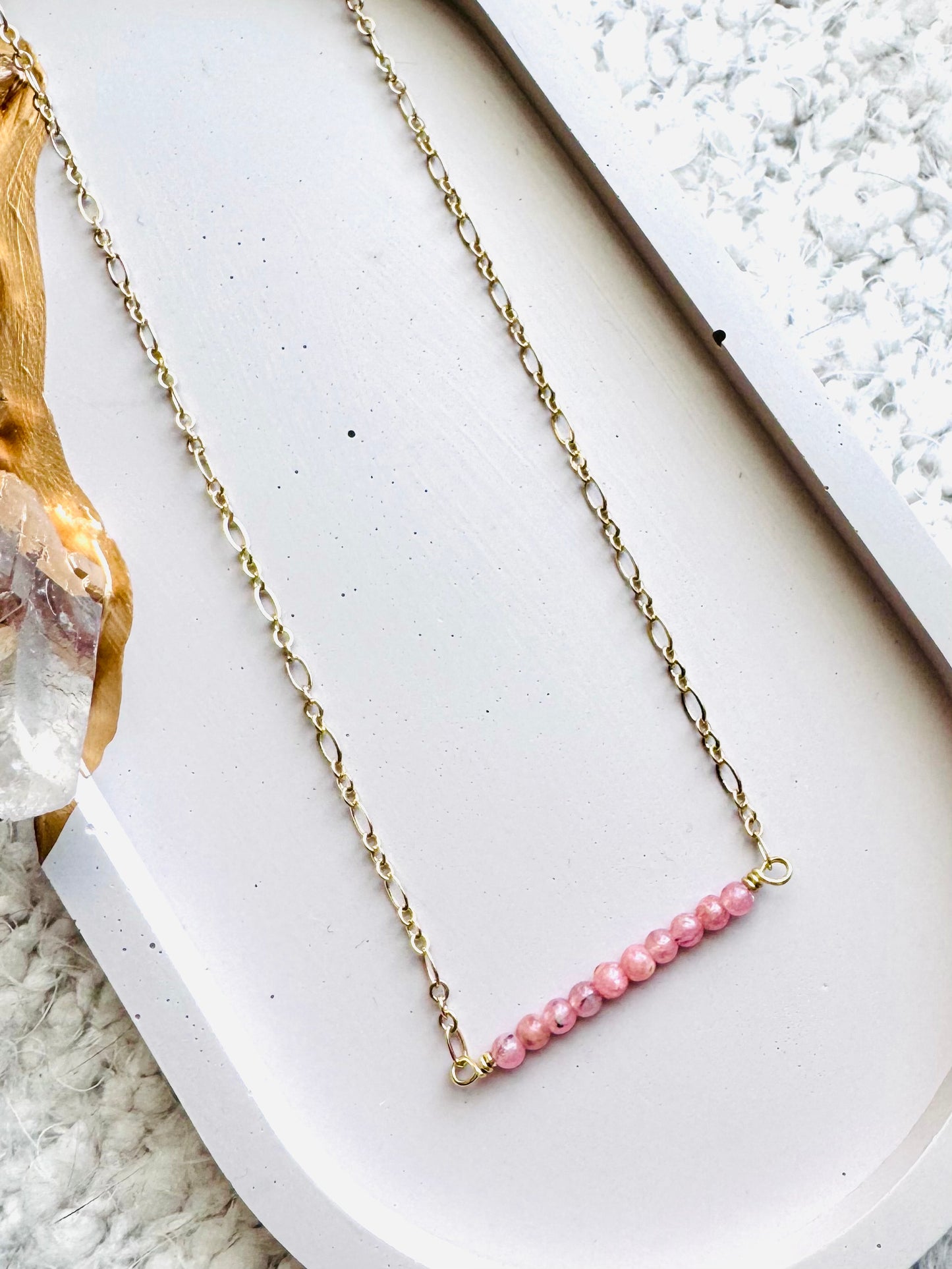 Rhodochrosite + Gold Chain Mini Bar Necklace