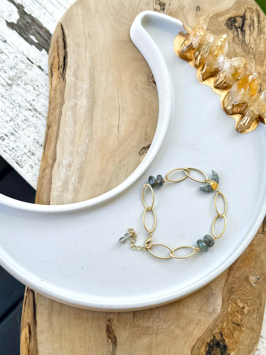 Black Sunstone + Labradorite Gold Gemstone Moon Bracelet