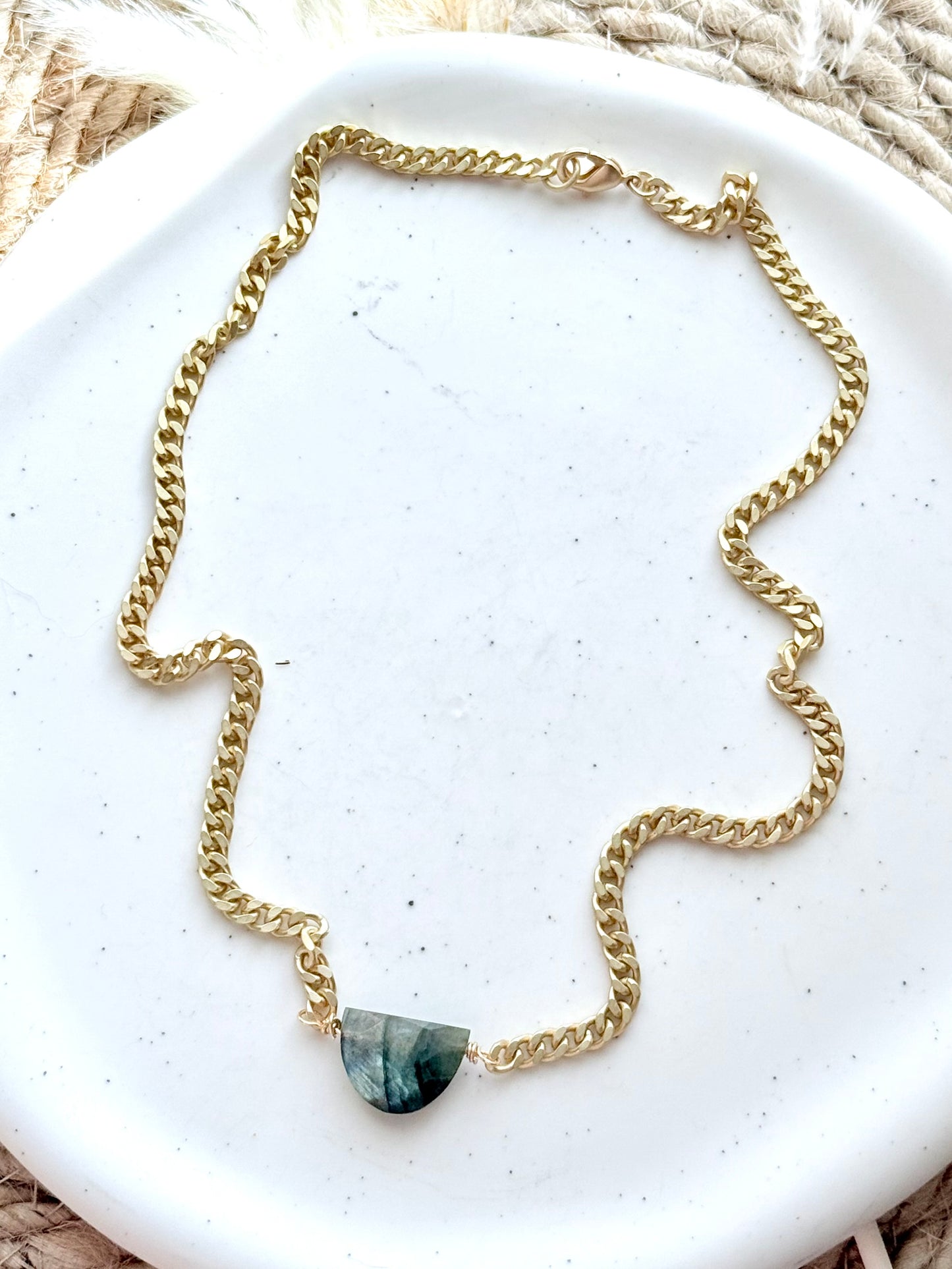 Labradorite + Matte Gold Half Moon Necklace