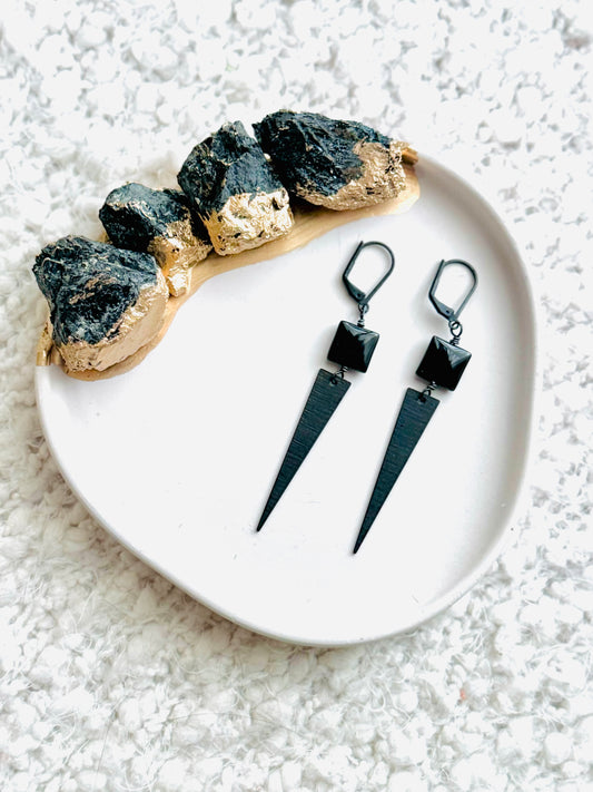 Black Onyx + Matte Black Spike Earrings