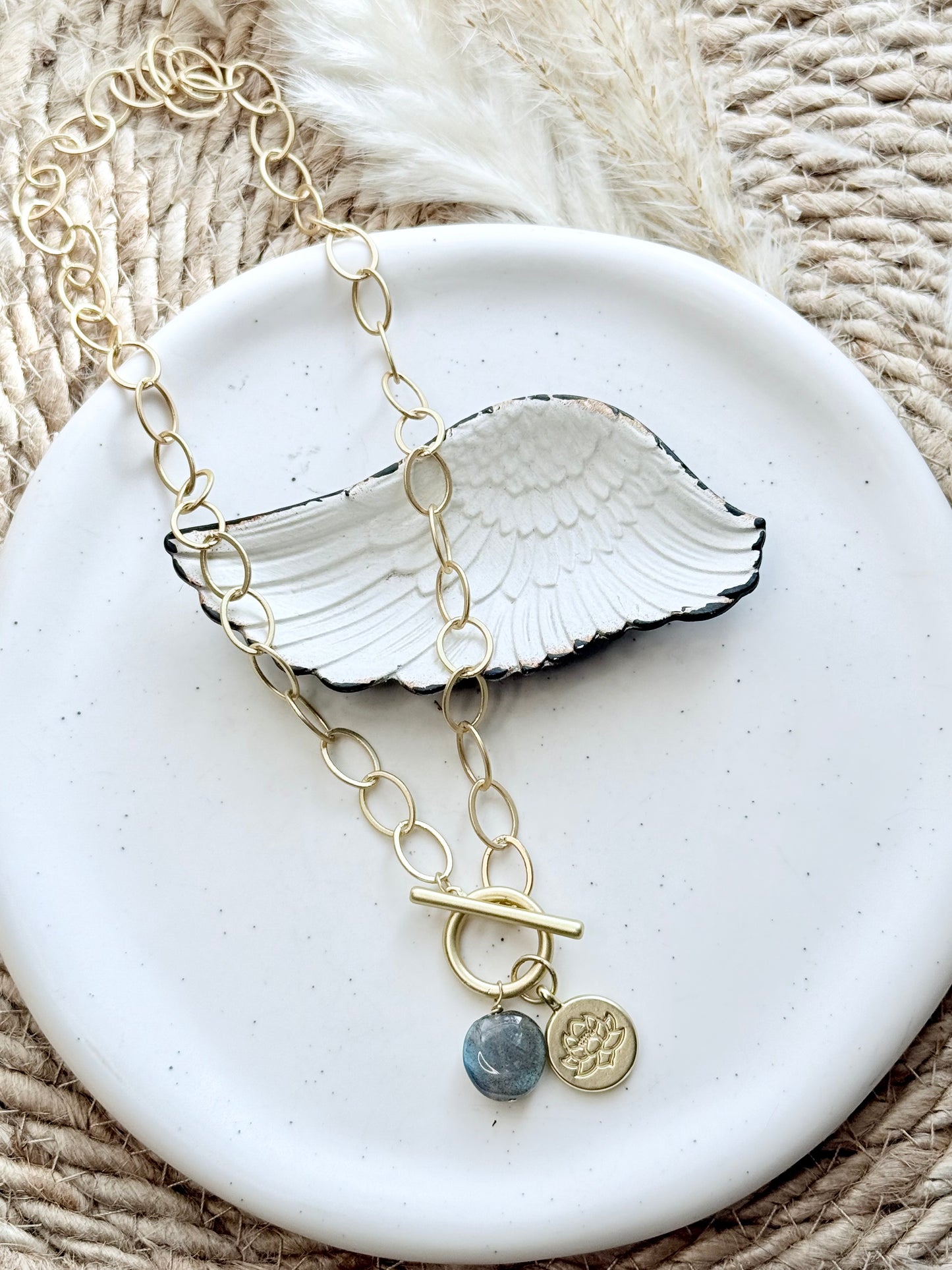 Labradorite + Matte Gold Charm Toggle Necklace