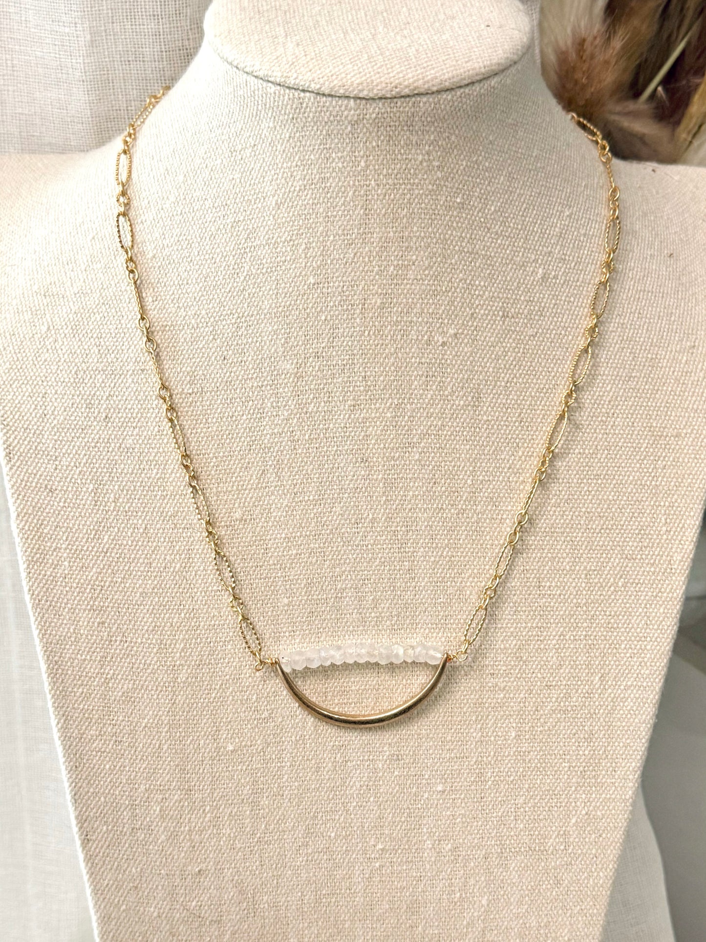 Rainbow Moonstone + Matte Gold Horseshoe Necklace