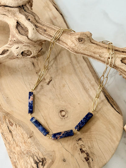 Orange Sodalite + Gold Necklace