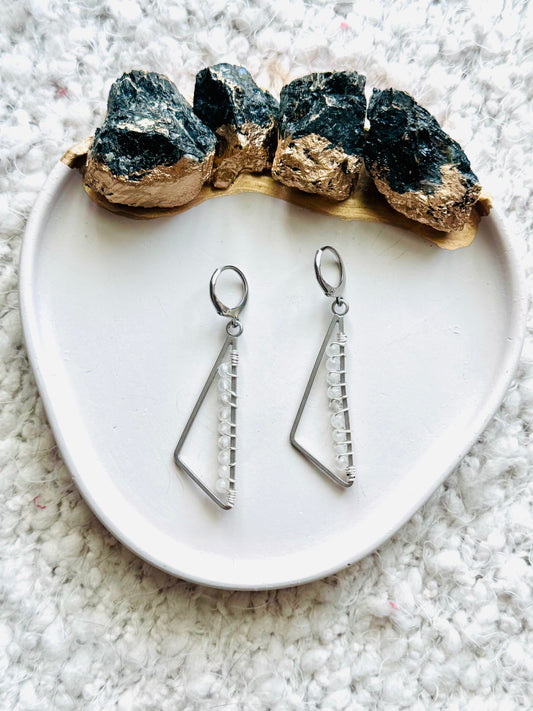 Moonstone + Silver Triangle Earrings