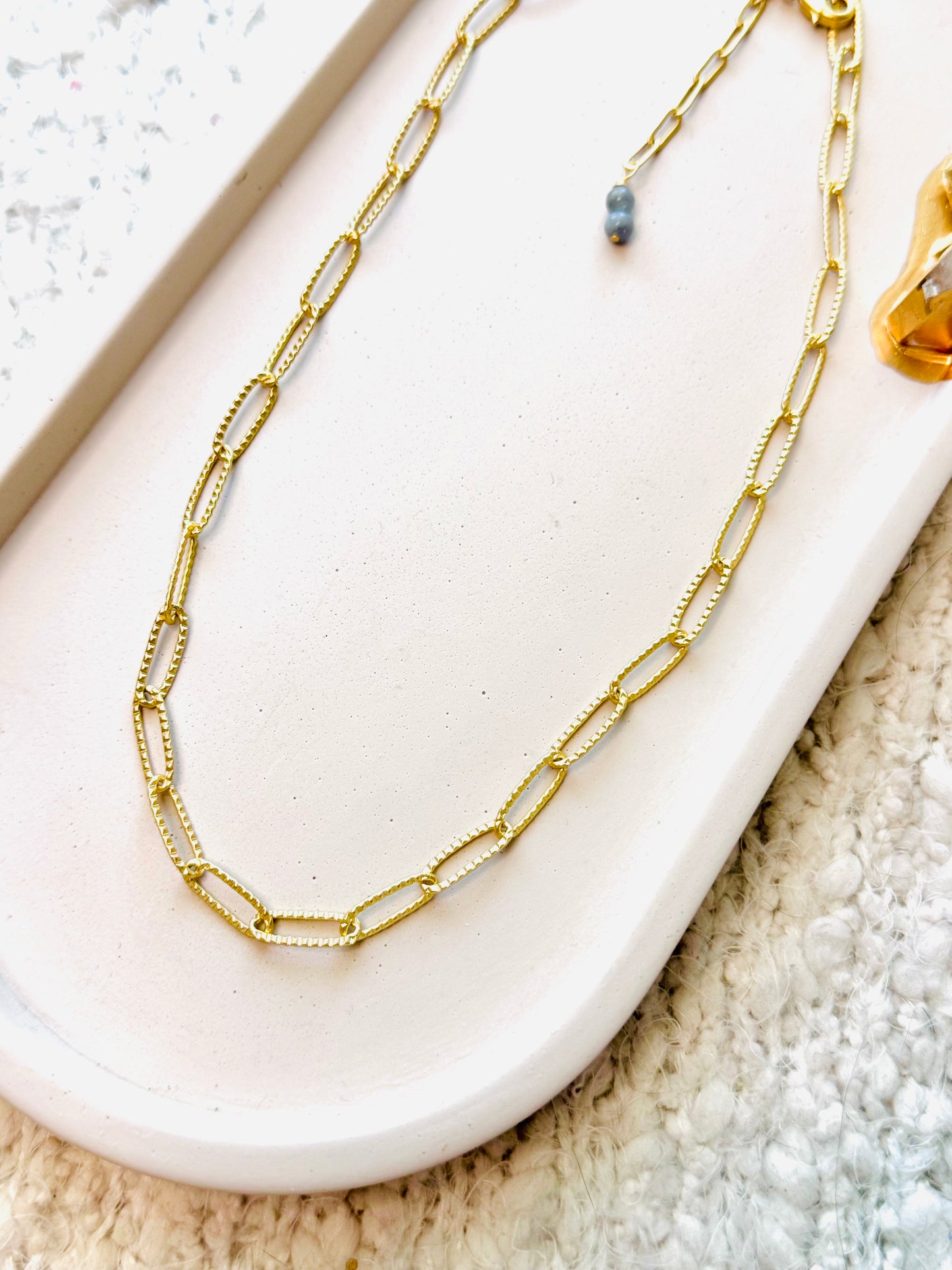 Matte Gold Textured Paperclip Chain Necklace