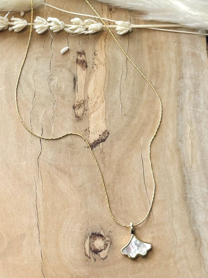 Mother of Pearl + Gold Ginko Leaf Necklace