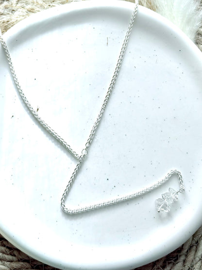 Herkimer Diamond + Silver Lariat Necklace