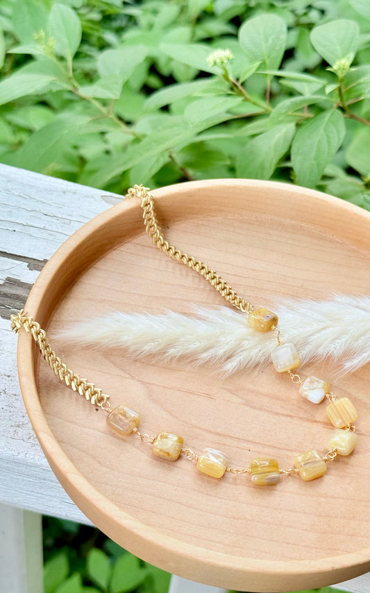 Yellow Botswana Agate + Matte Gold Necklace