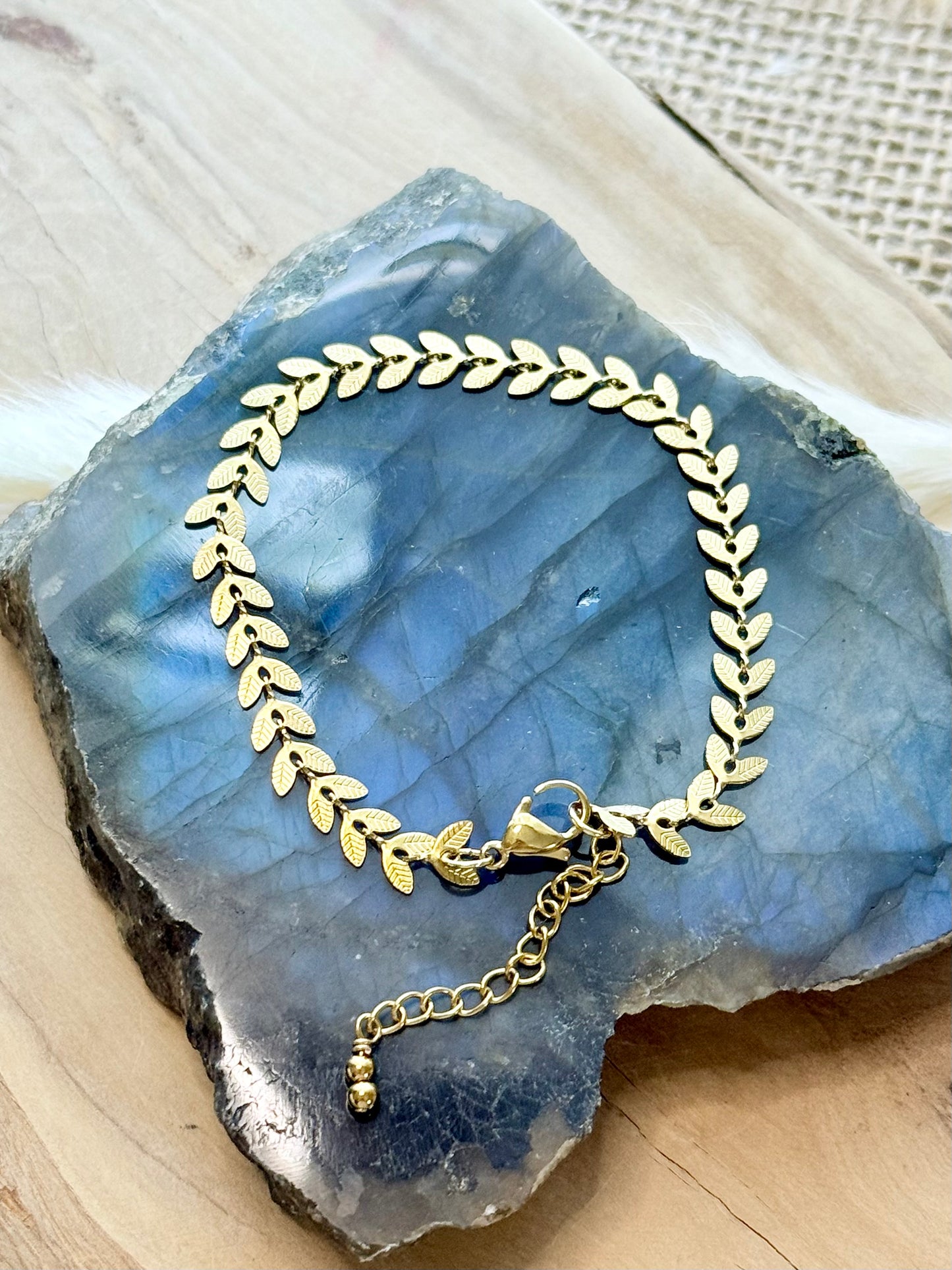 Gold Stainless Steel Leaf Bracelet