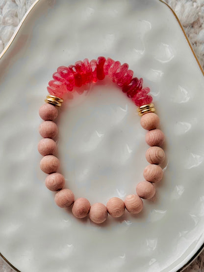 Strawberry Quartz + Gold Aromatherapy Bracelet