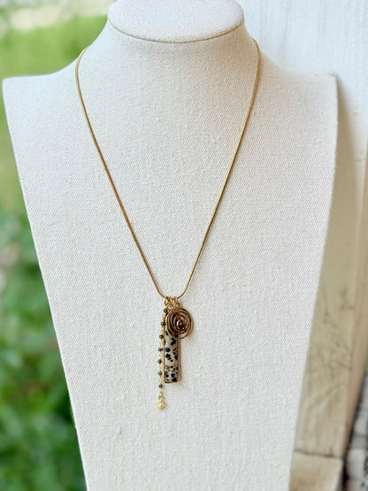 Dalmatian Jasper + Gold Stainless Steel Necklace