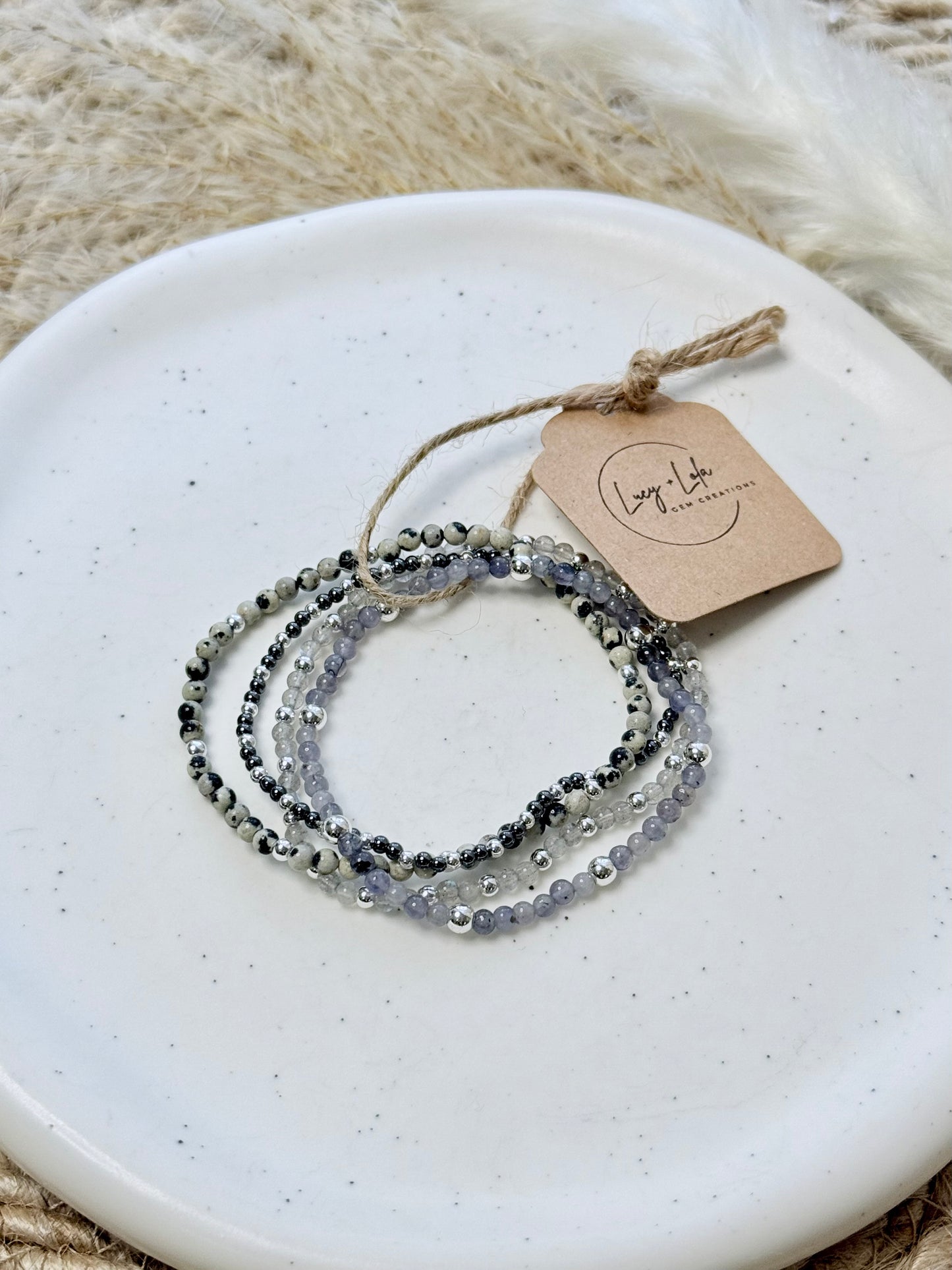 Iolite + Labradorite in Silver (4-stack)