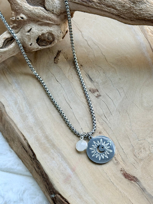 Rainbow Moonstone + Silver Celestial Necklace