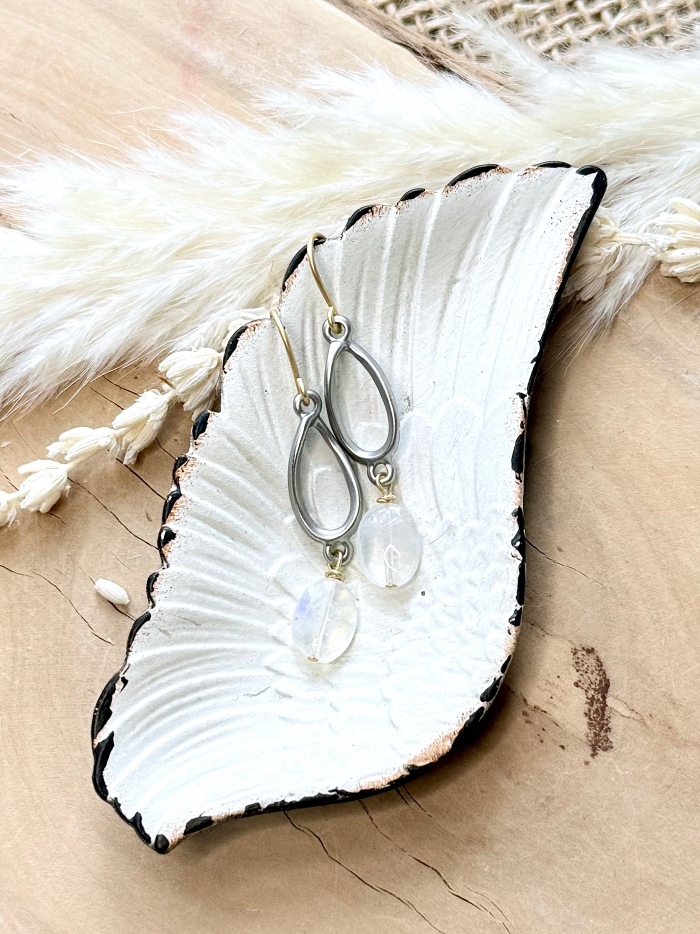 Moonstone + Matte Mixed Metal Twist Earrings