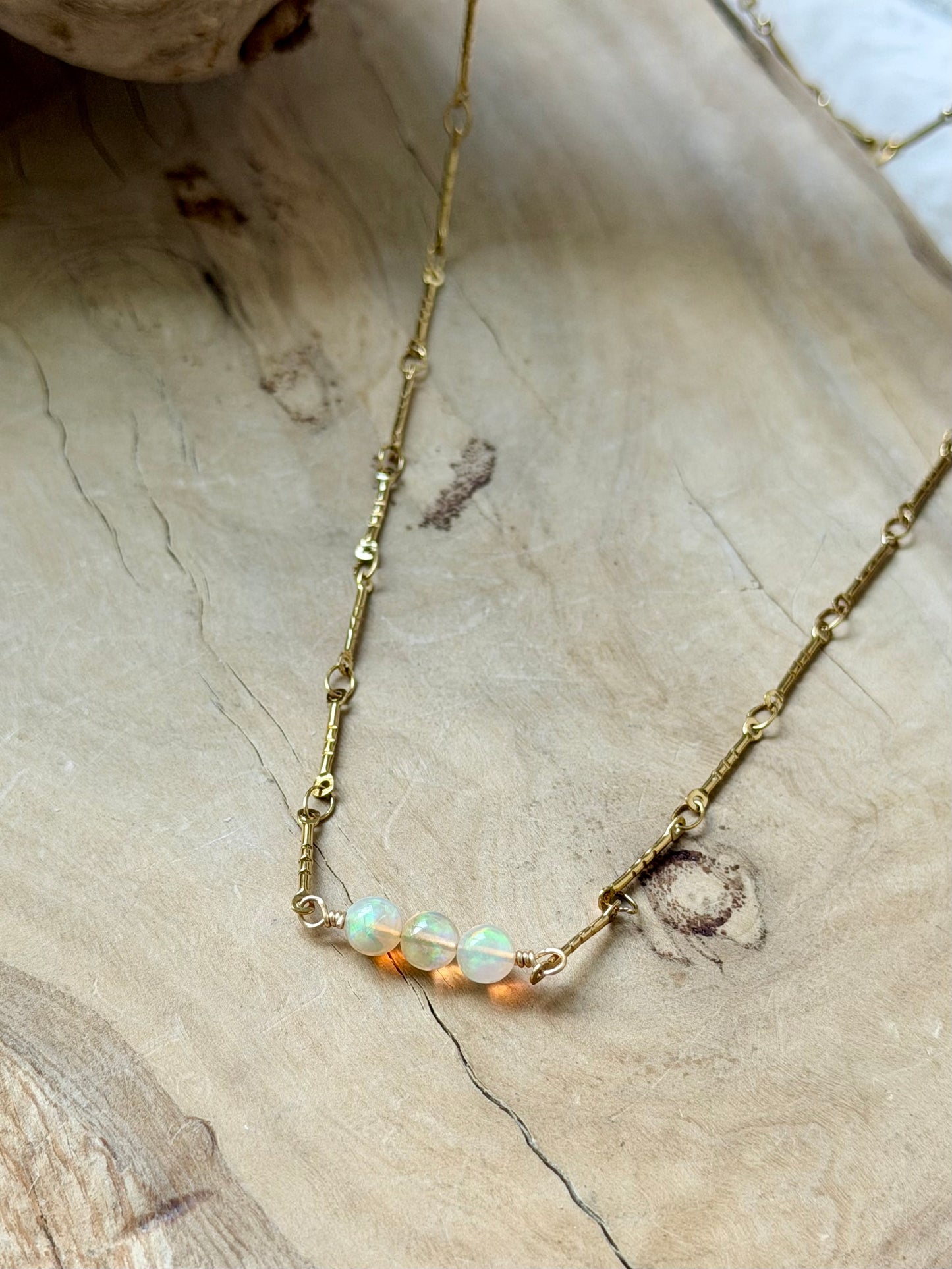 Ethiopian Opal + Gold Stainless Steel Necklace