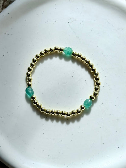 Emerald Trio + Gold Beaded Bracelet