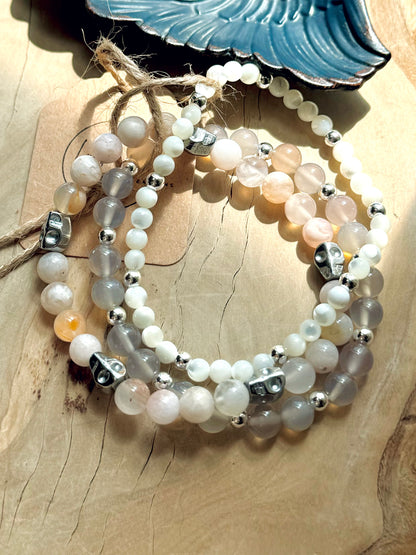 Peach + Gray Silver Skully Stack (3-stack)