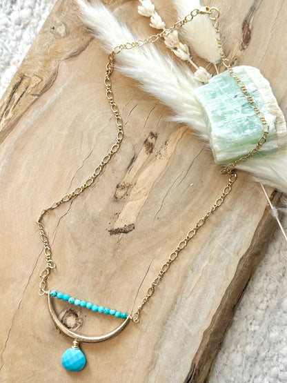 Turquoise + Matte Gold Horseshoe Necklace