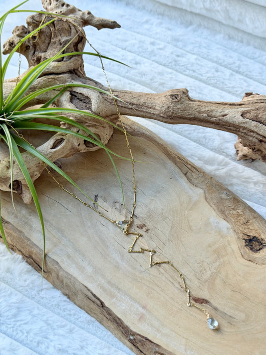 Green Amethyst + Gold Lariat Necklace