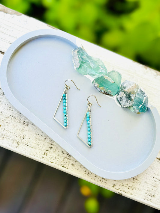 Turquoise + Matte Silver Triangle Earrings