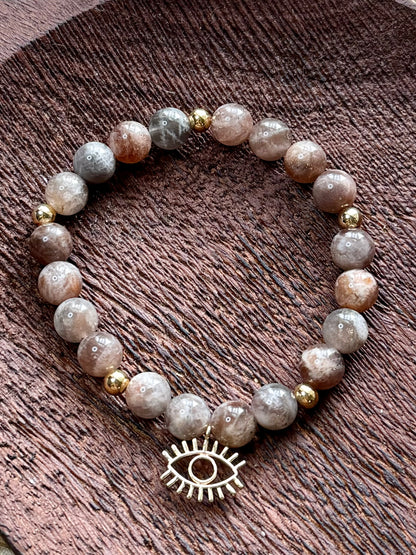 Chocolate Moonstone + Gold Chunky Charm Band