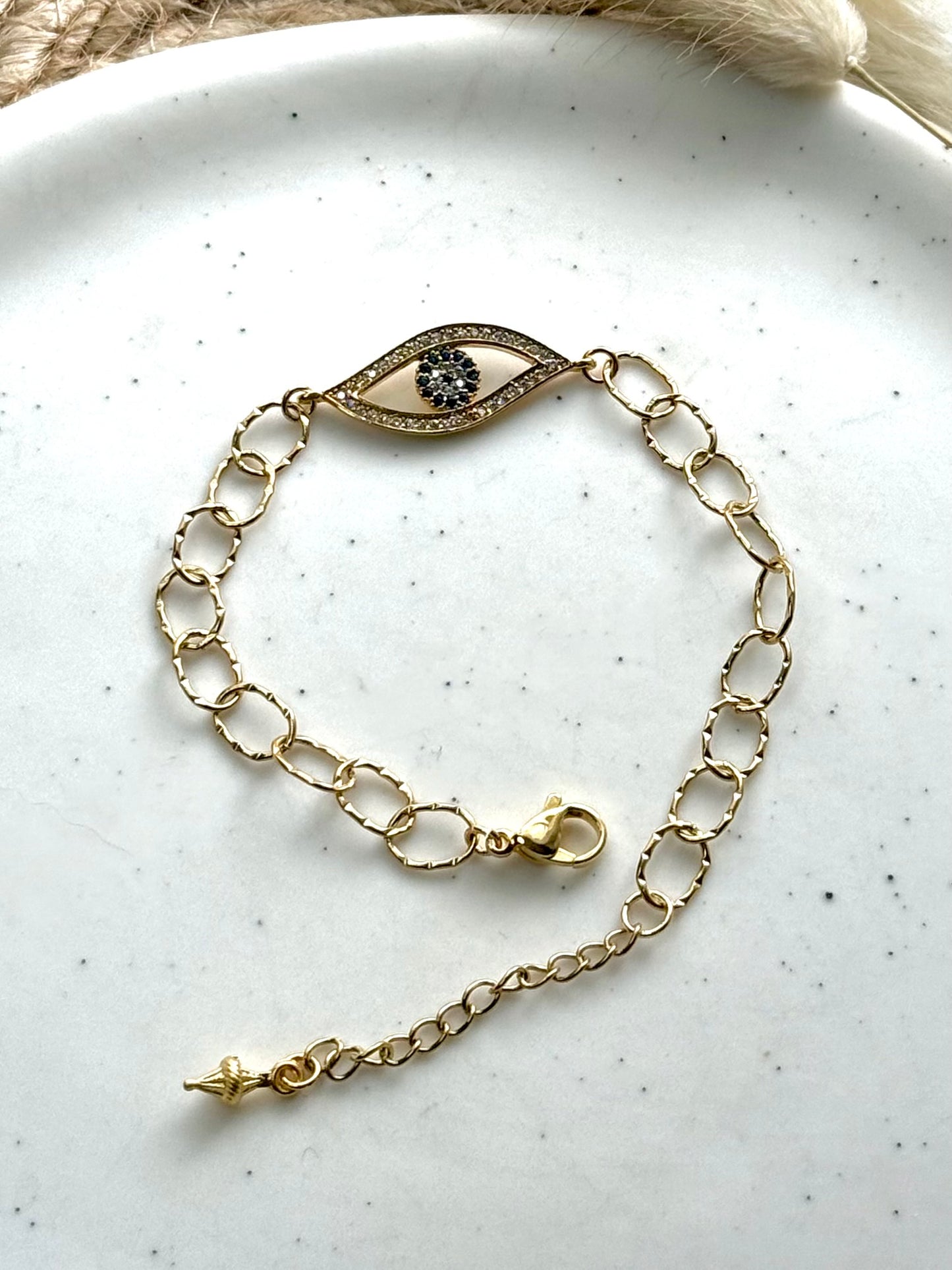 Wavy Evil Eye + Gold Textured Chain Bracelet