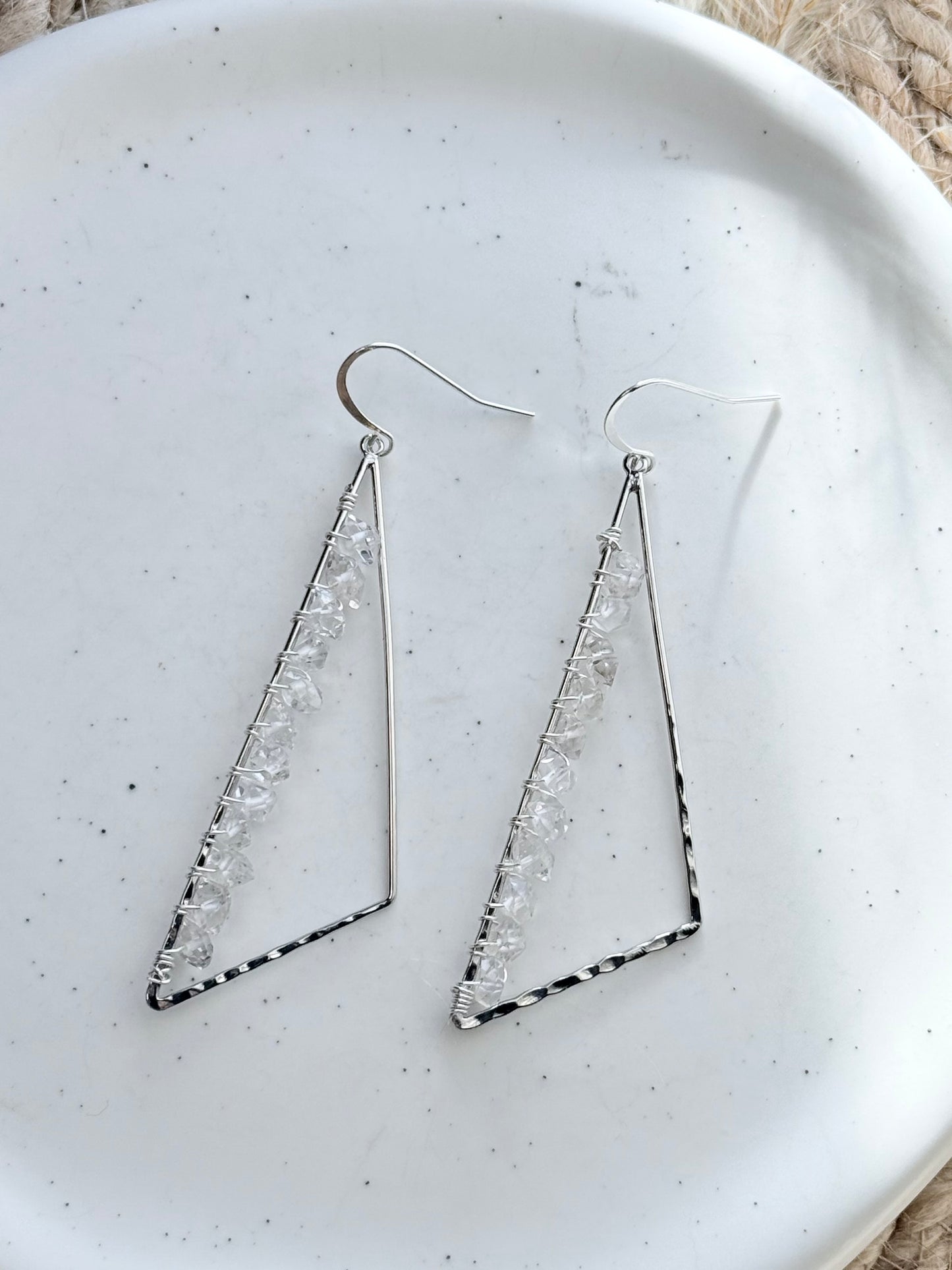 Herkimer Diamond + Silver Large Triangle Earrings