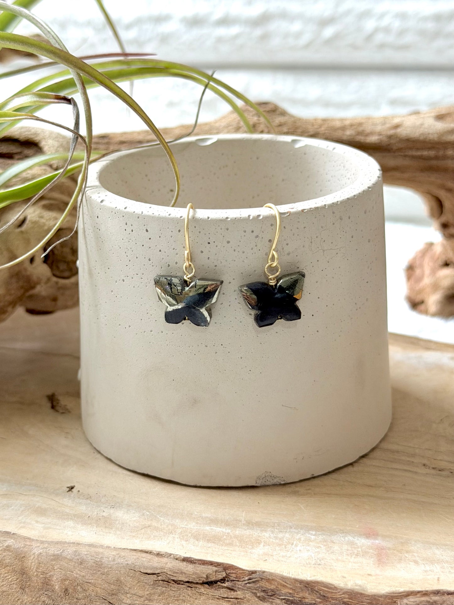 Pyrite + Matte Gold Butterfly Earrings
