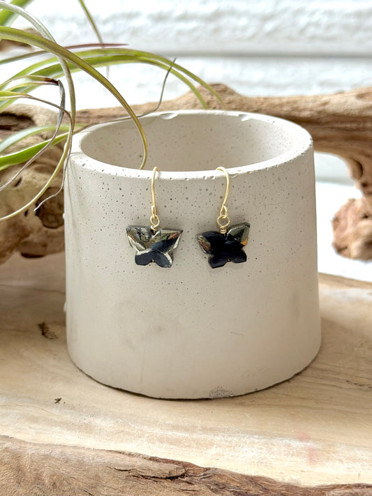 Pyrite + Matte Gold Butterfly Earrings