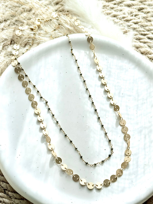 Hematite + Matte Gold Sequin Duet Necklace