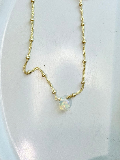 Ethiopian Opal + Matte Gold Necklace