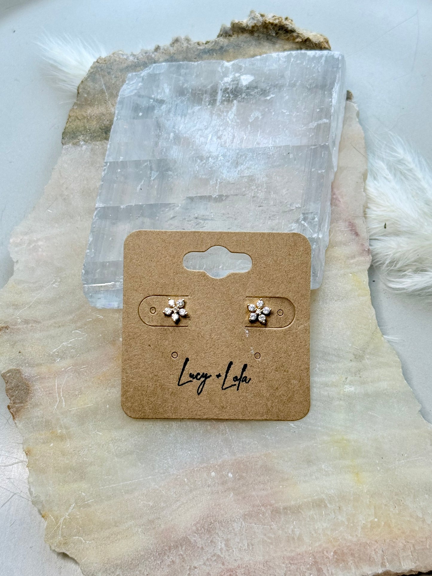 Crystal Flower + Gold Mini Stud Earrings