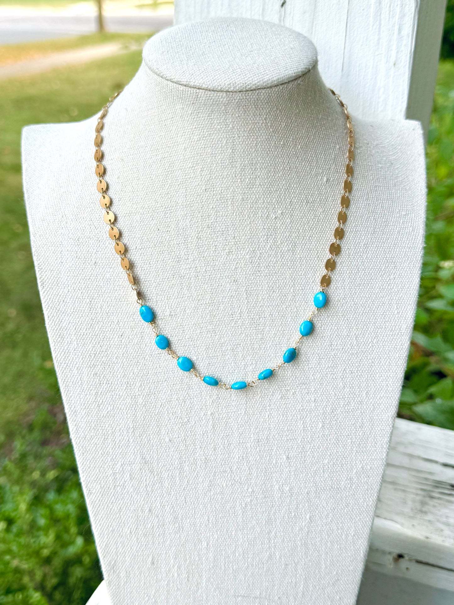 Sleeping Beauty Turquoise + Matte Gold Sequin Necklace