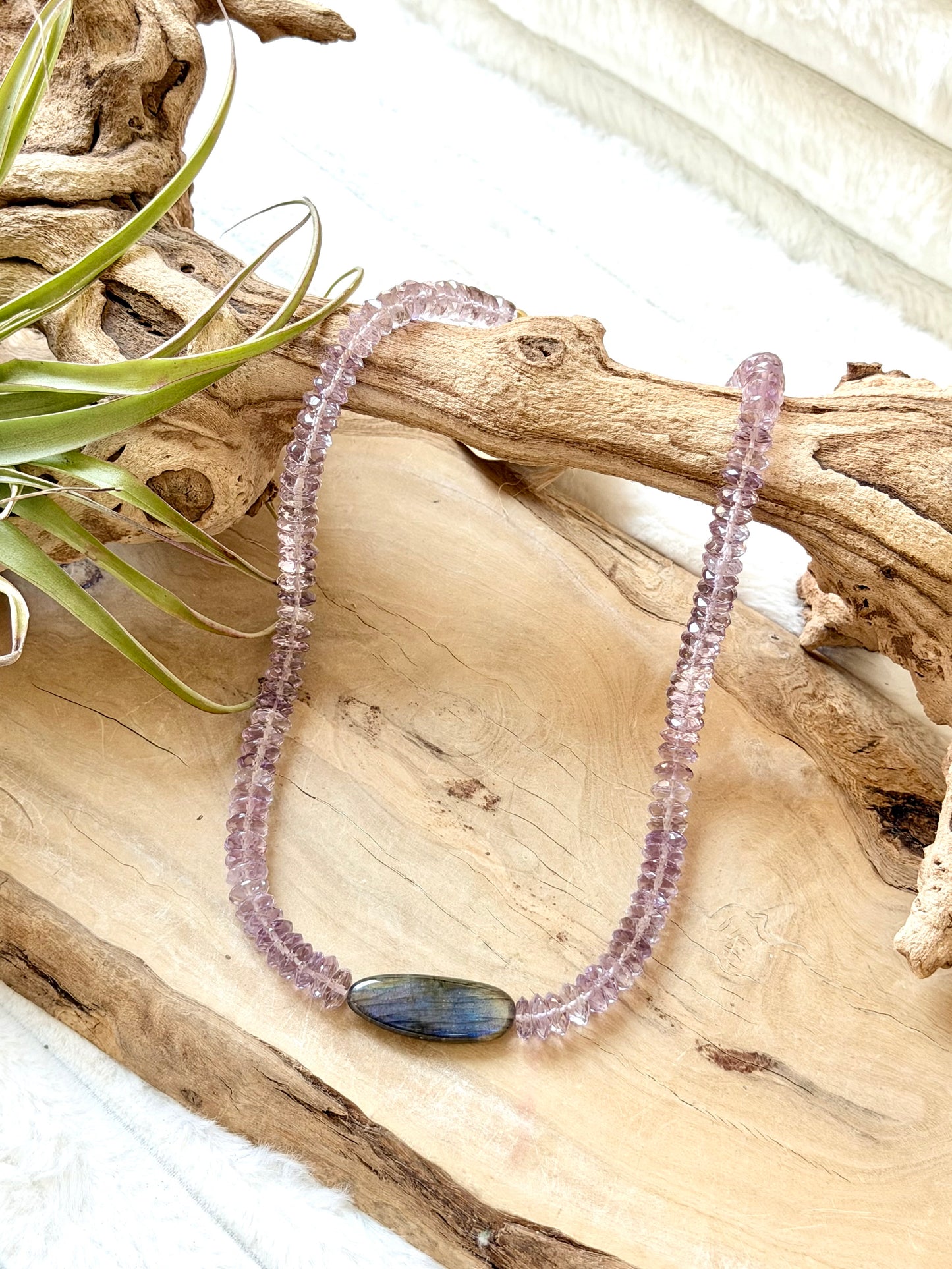Pink Amethyst + Labradorite Chunky Necklace