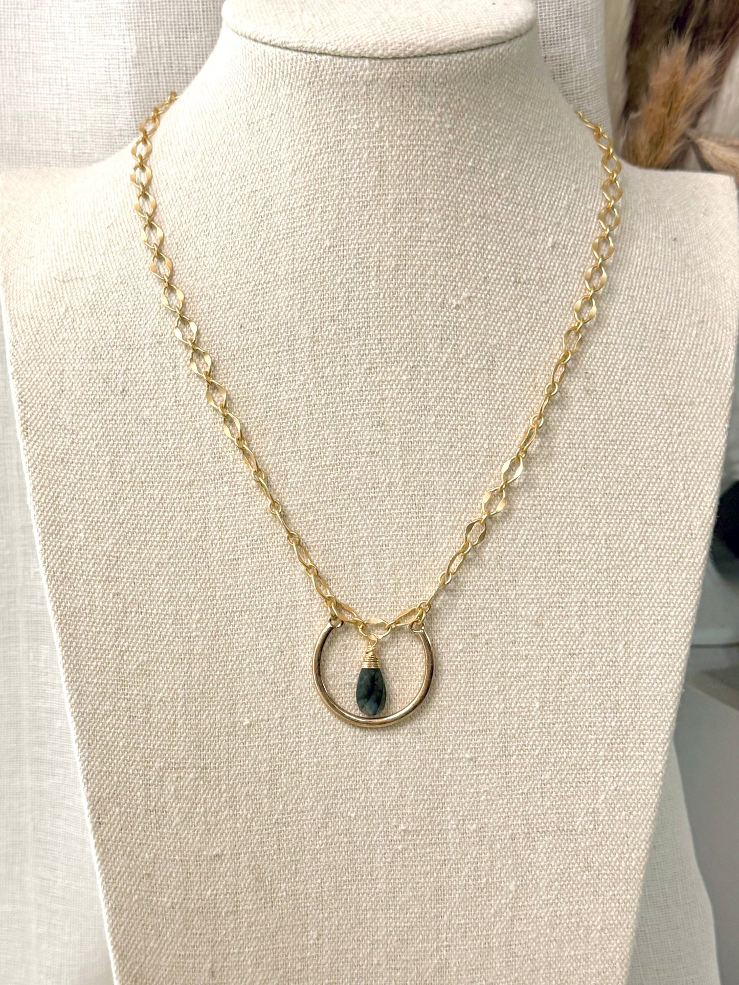 Labradorite + Matte Gold Horseshoe Necklace