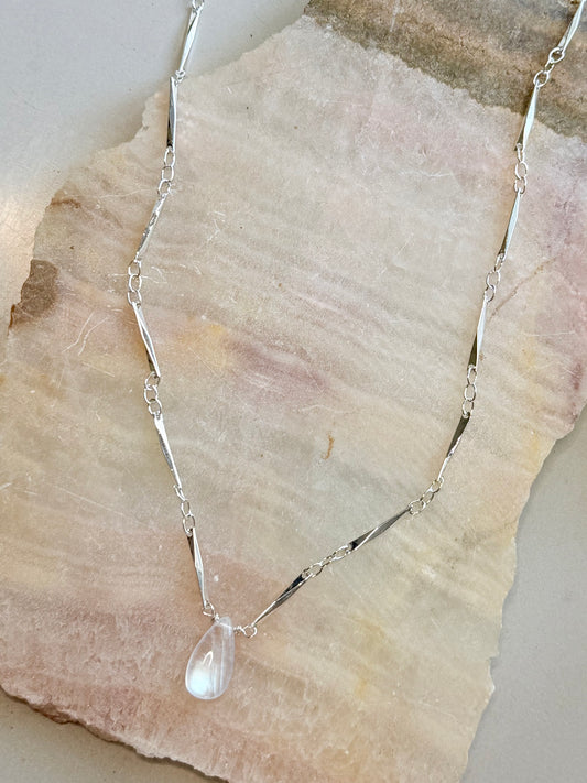 Madagascar Rainbow Moonstone + Silver Necklace