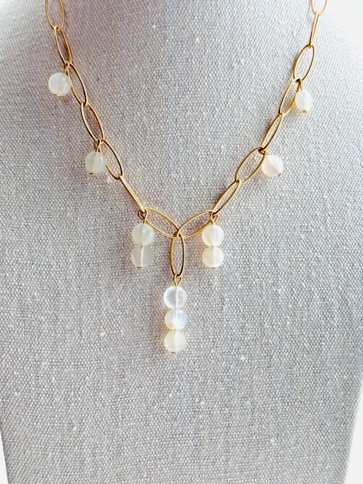 Moonstone + Matte Gold Drop Necklace