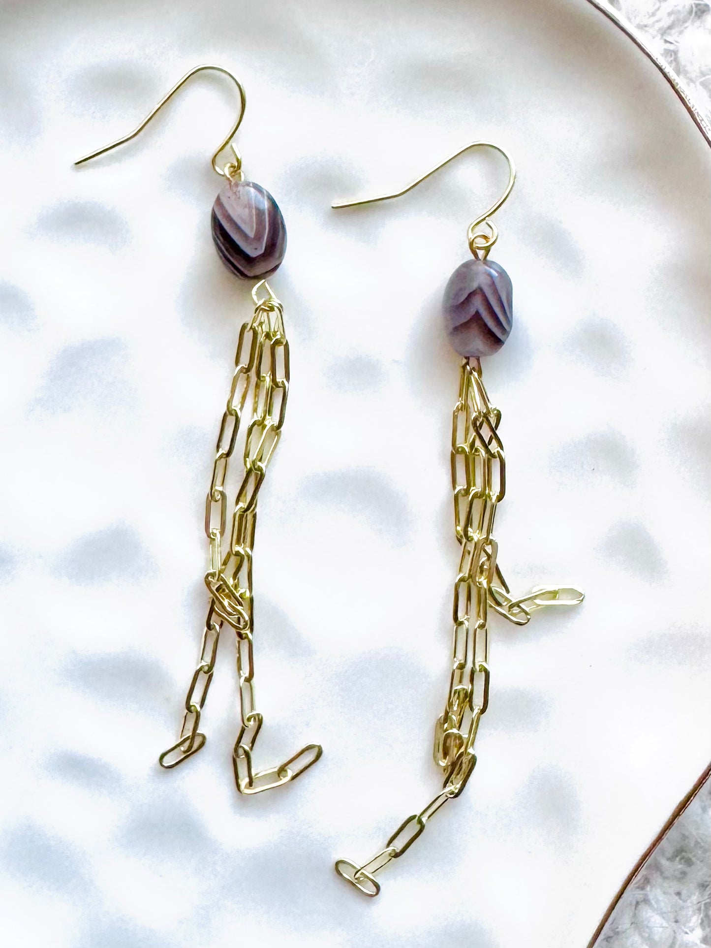 Botswana Agate + Gold Duster Earrings