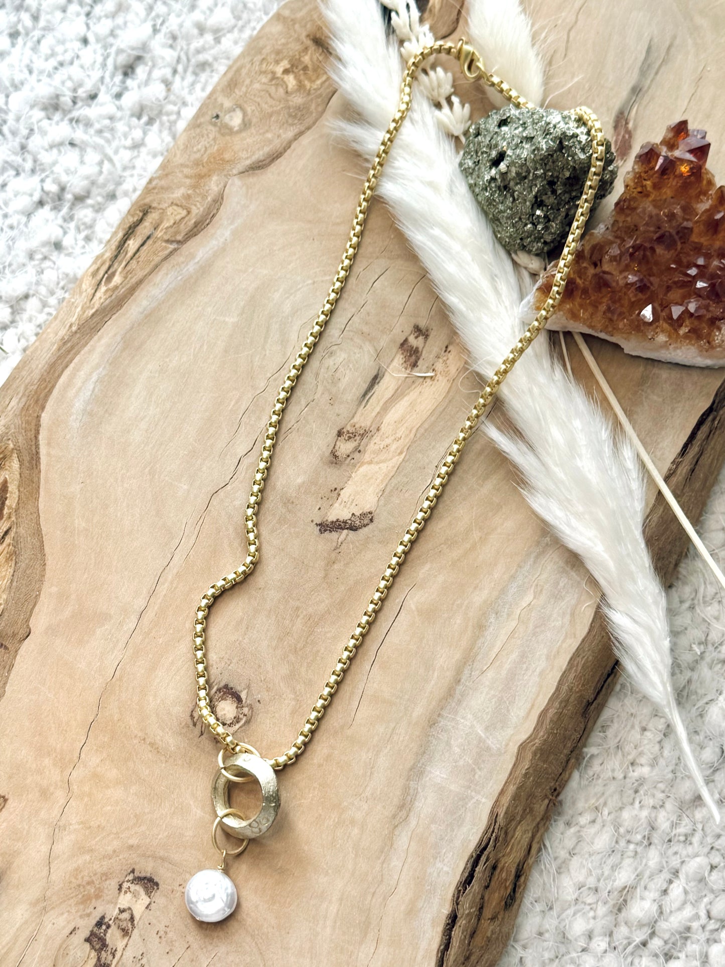 Freshwater Pearl + Matte Gold Boho Necklace