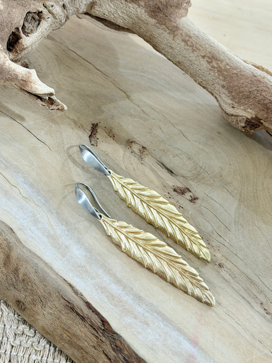 Mixed Metal Feather Earrings