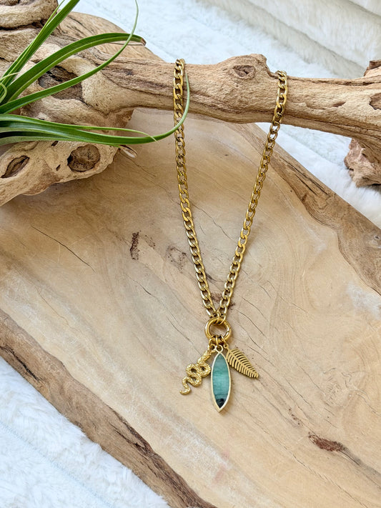 Emerald + Gold Carabiner Necklace