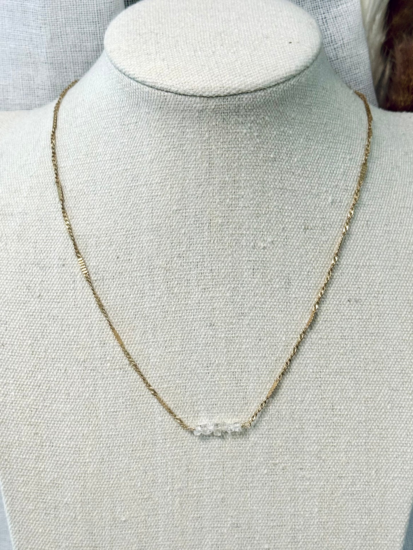 Herkimer Diamond + Matte Gold Mini Bar Necklace