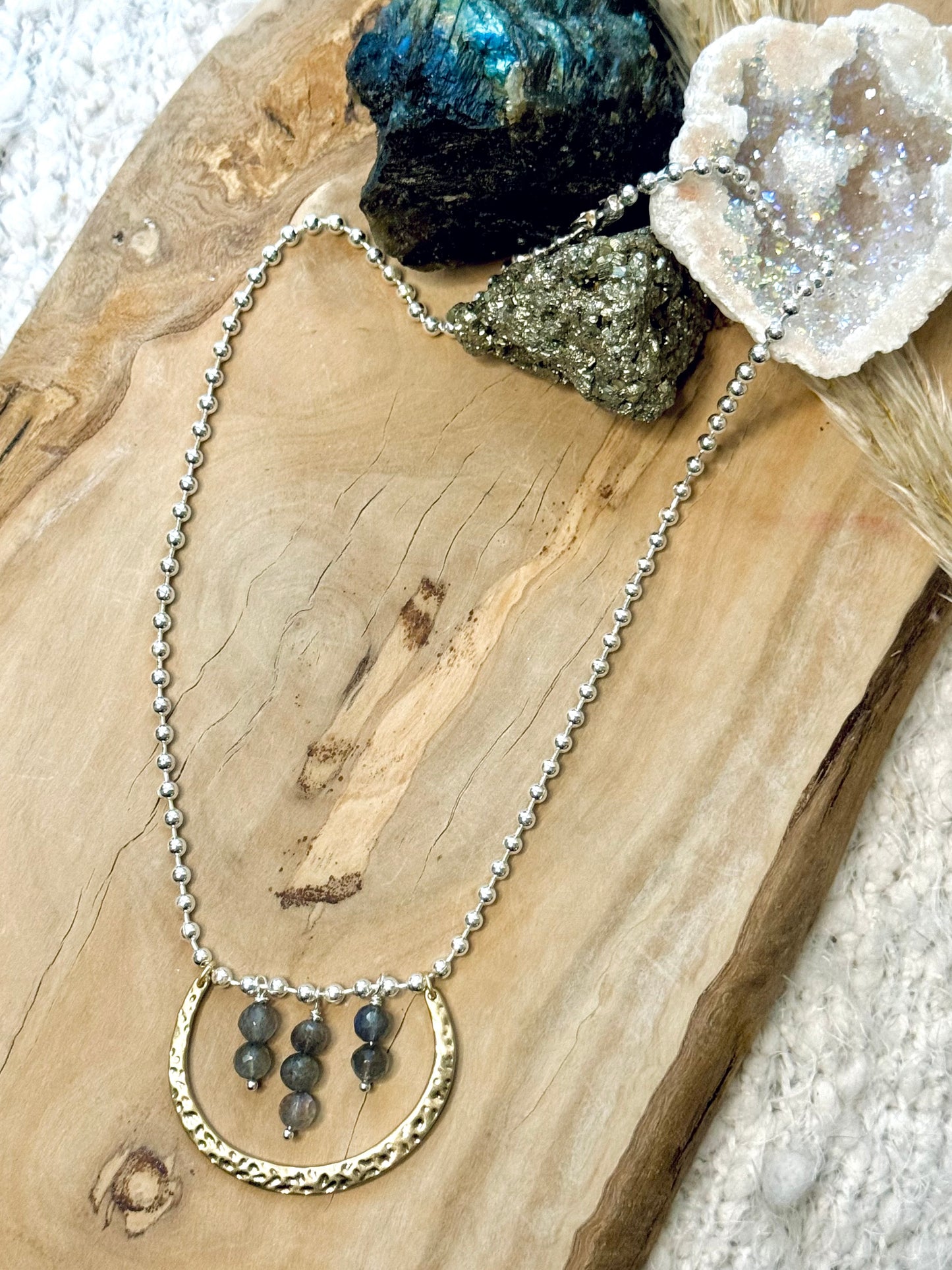 Labradorite + Mixed Metals Horseshoe-Fringe Necklace