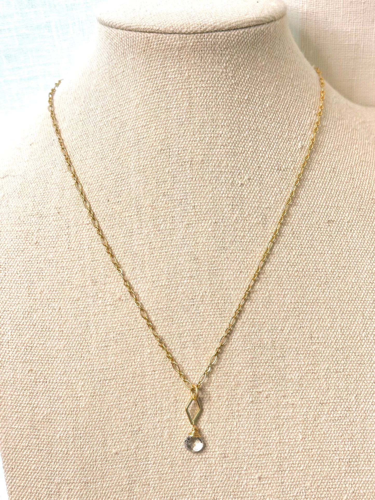 White Topaz + Matte Gold Diamond Necklace