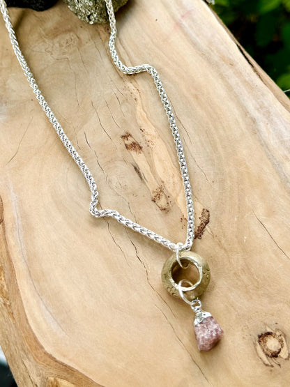 Strawberry Quartz + Mixed Metals Boho Necklace