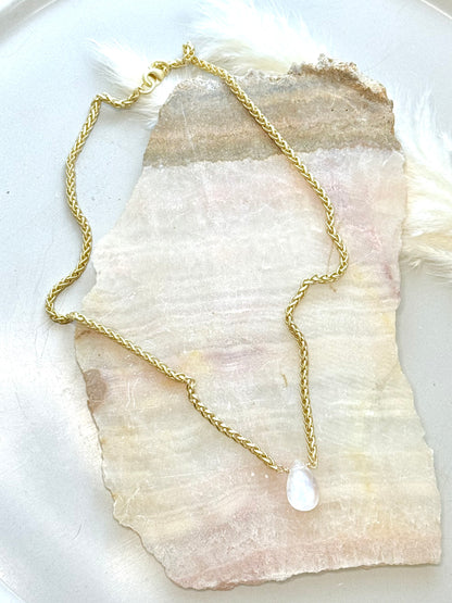 Rainbow Moonstone + Matte Gold Necklace