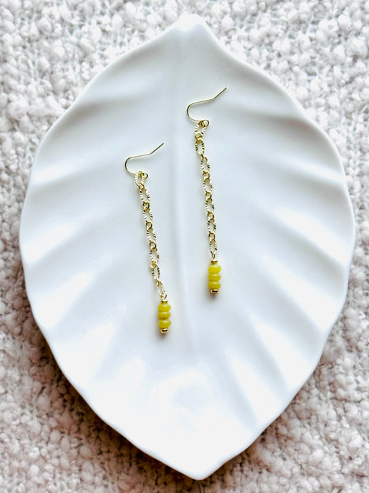 Olive Jade + Gold Duster Earrings