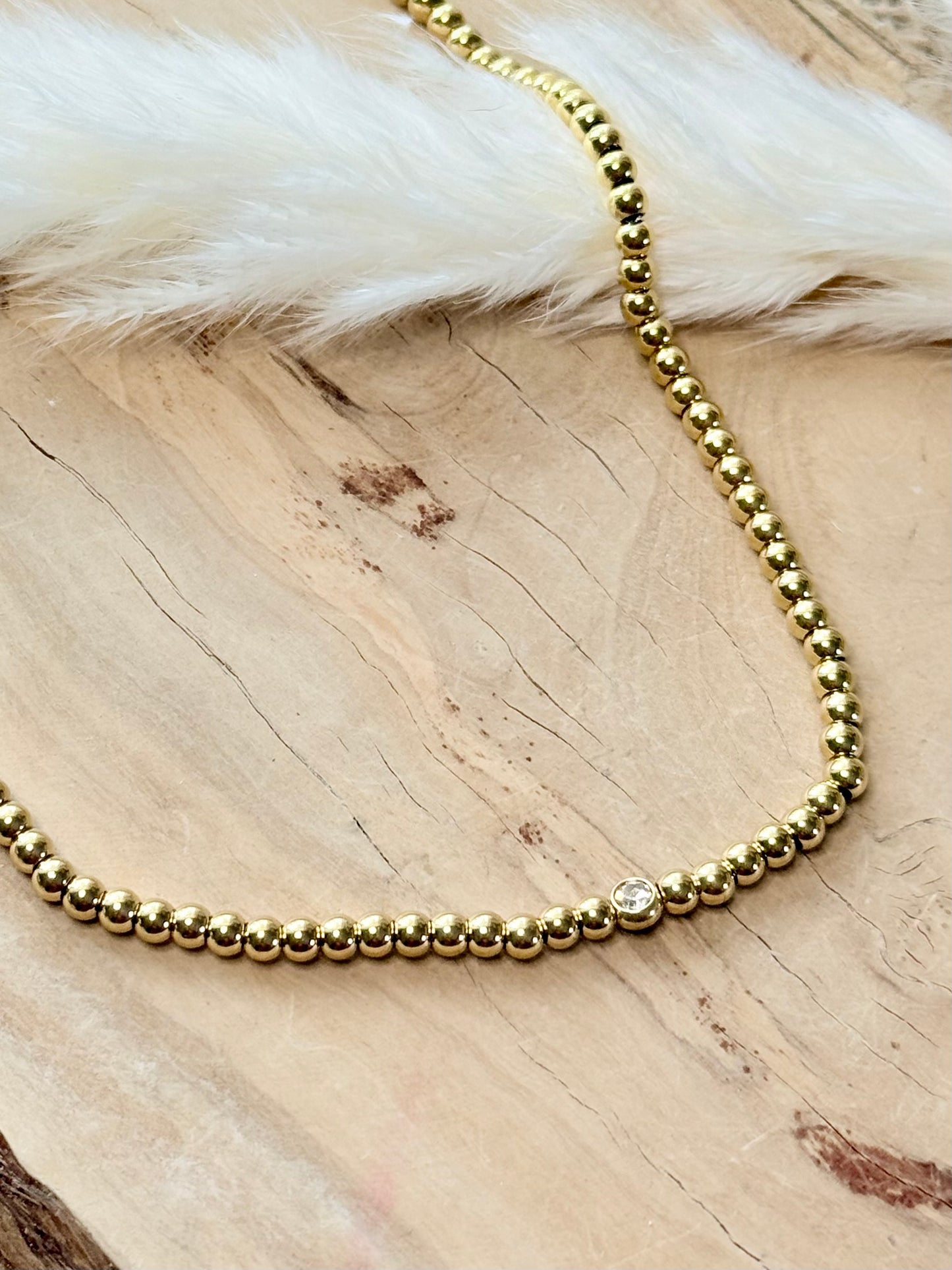 Zircon + Gold Beaded Necklace