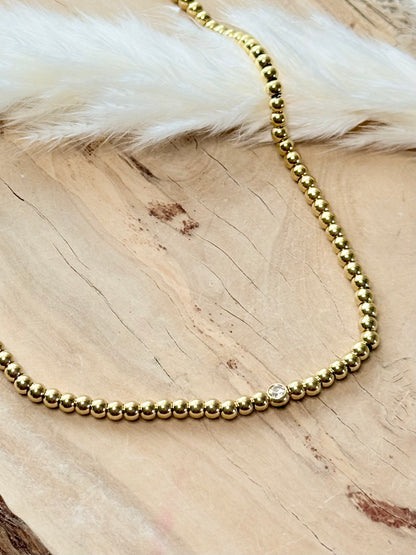 Zircon + Gold Beaded Necklace
